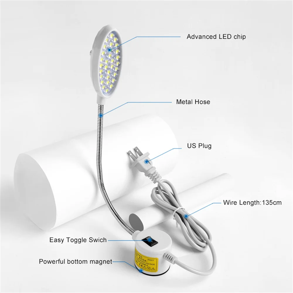 Dimmable Sewing Clothing Machine LED Lamp 30 LED Work Lights Gooseneck Lamp With Magnets Mount for All Sewing Machine Lighting