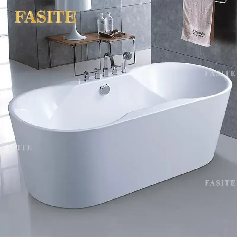 Modern White Acrylic Bathtub 1 Piece Freestanding Soaking Tub High End Eco Friendly Deep Immersion Bath for Hotel Home Custom