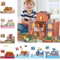 Multicolor DIY Building House Block Set Plastic Miniature Size Simulation Brick Houses Kit Villa Model Cottage Style