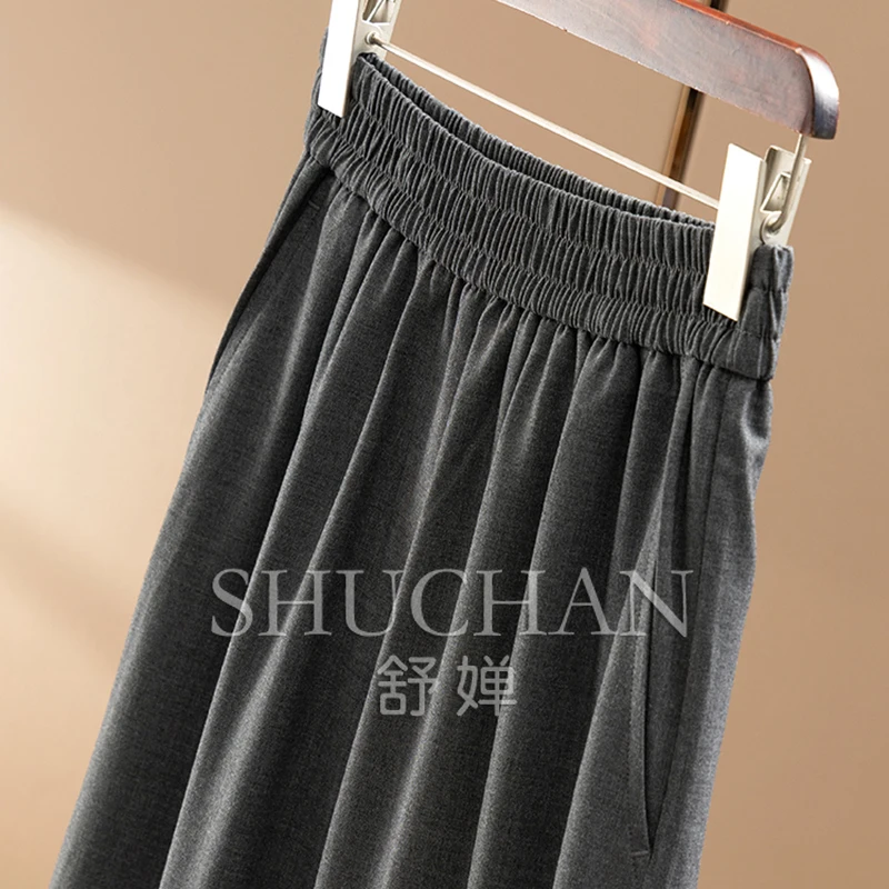 75% الصوف مرونة الخصر واسعة الساق مستقيم السراويل النسائية 09F0 بنطلون المرأة Pantalones De Mujer