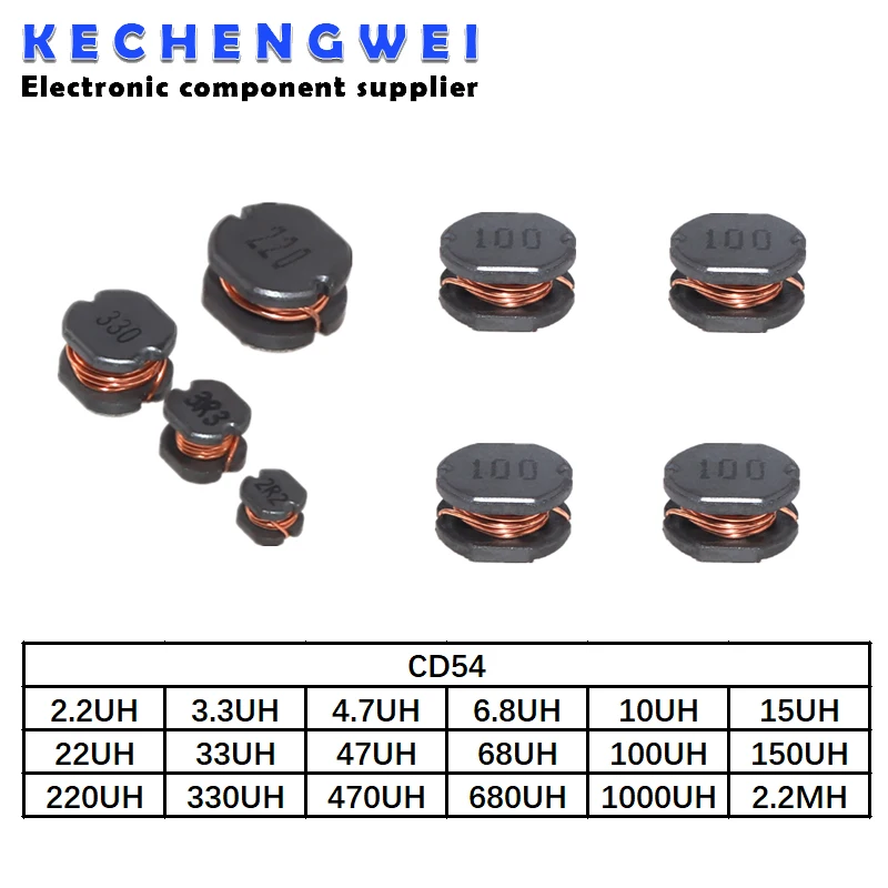 20個smdインダクタCD54パワーインダクタ2.2UH 3.3UH 4.7UH 6.8UH 10UH 15UH 22UH 33UH 47UH 68UH 100UH 150UH 220UH 330UH 470UH