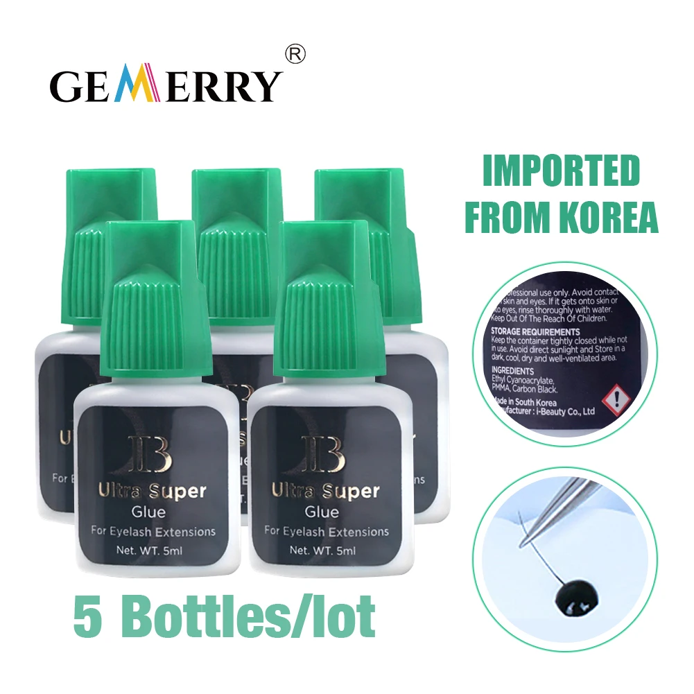 

5 Bottles Original IB Ultra Super Glue I-Beauty 5ml 2-3s Fast Drying Eyelashes Extensions Adhesive Green Cap Lash Glue Wholesale