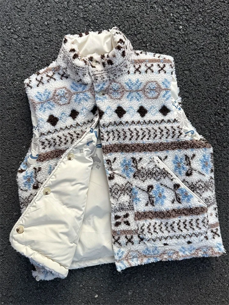 

Thiened Double-Sided Wear eepskin Vest Warm Fce Cotton Jaet Women's Winter Outerwear Commute Sle Stand Collar Button