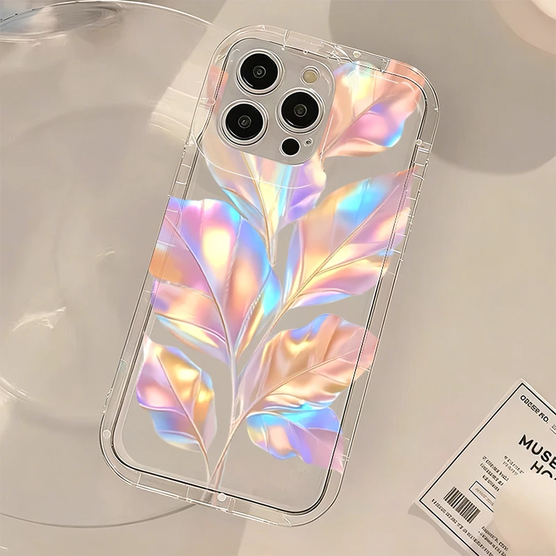 Colorful Metallic Ginkgo Print Phone Case For Xiaomi Redmi Note 13 12 11 10 Pro Plus Redmi13 13C 4G 5G Transparent Soft Case view 6