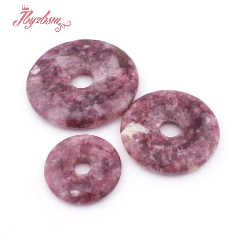 30,40,50mm Donut Rings Lepidolite Purple Natural Stone Beads For DIY Necklace Bracelet Pendant Jewelry Components Making 1 Pcs