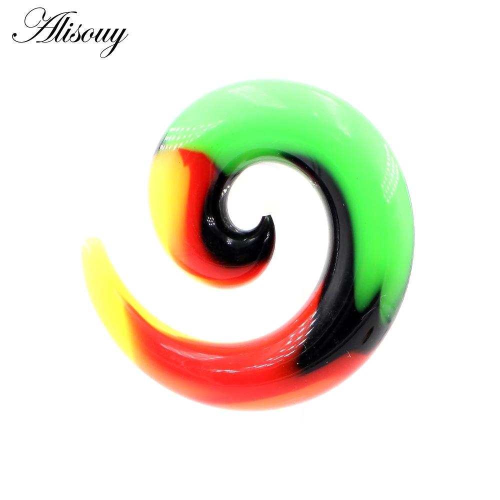 Alisouy 2pcs 3-12mm Colorful Silicone Spiral Ear Tunnels Plugs Expander Stretcher Earrings Gauges Helix Body Piercing Jewelry