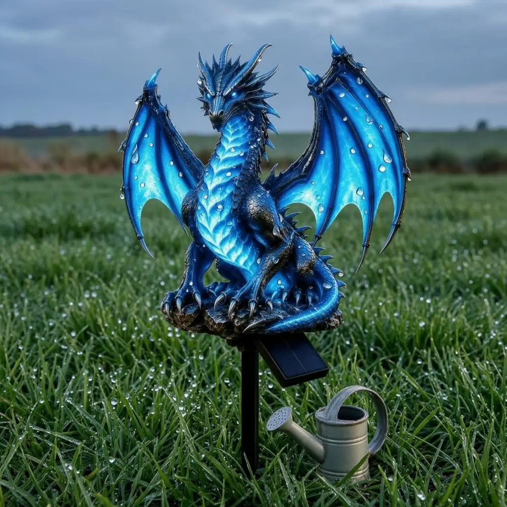 Waterproof Resin Landscape Sculpture Solar Dragon Garden Light Resin Ice Dragon Statue Mythical Solar Pathway Light for Outdoor