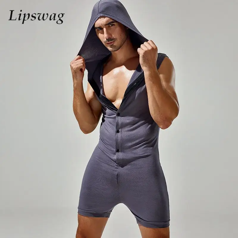 Salopette à capuche décontractée pour hommes, combinaisons slim fit, pyjamas d'été sexy, shorts skinny commandés, combinaisons de batterie pour hommes, combishorts de batterie, mode