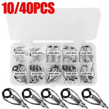 10/40pcs Fishing rod Tip Repair Kit Rod Top Tips Replacement stainless steel Ceramic Ring Guide Tips DIY Fishing Supplies