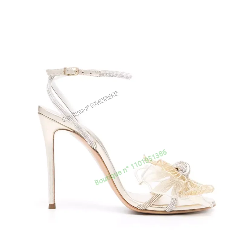 

Solid Flower Decor Crystal Sandals Ankle Buckle Shoes for Women High Heels Open Toe Wedding Shoes 2023 New Zapatillas Mujer