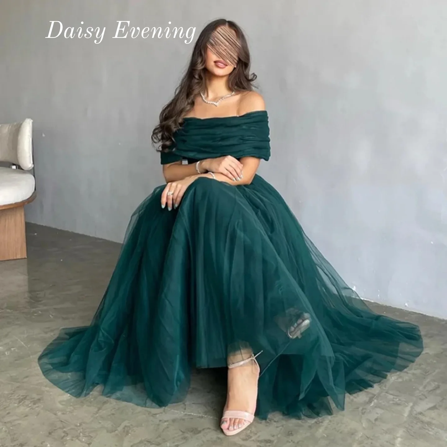 

Green Strapless Prom Dress Off Shoulder Evening Dresses Fish Bones Ankle Length Princess Saudi Arabia Wedding Party Gown