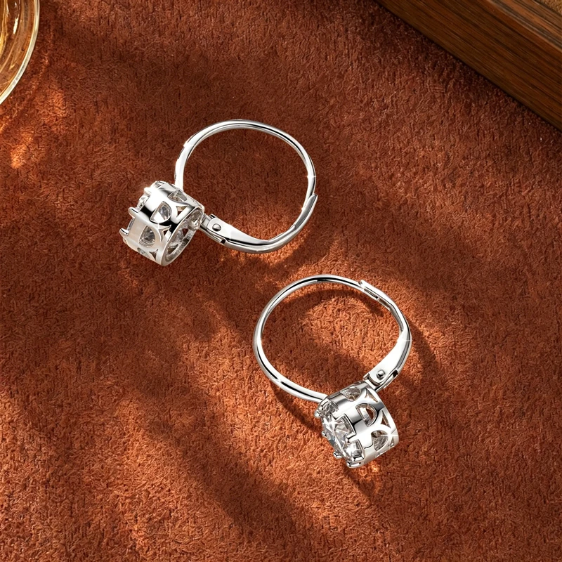 Rrjzz Solitaire 6,5 mm D-Farbe Moissanit-Ohrringe mit ausgehöhltem Design für Damen, 1 Karat, acht Krallen, Leverback-Ohrringe, Schmuck – Detail 12