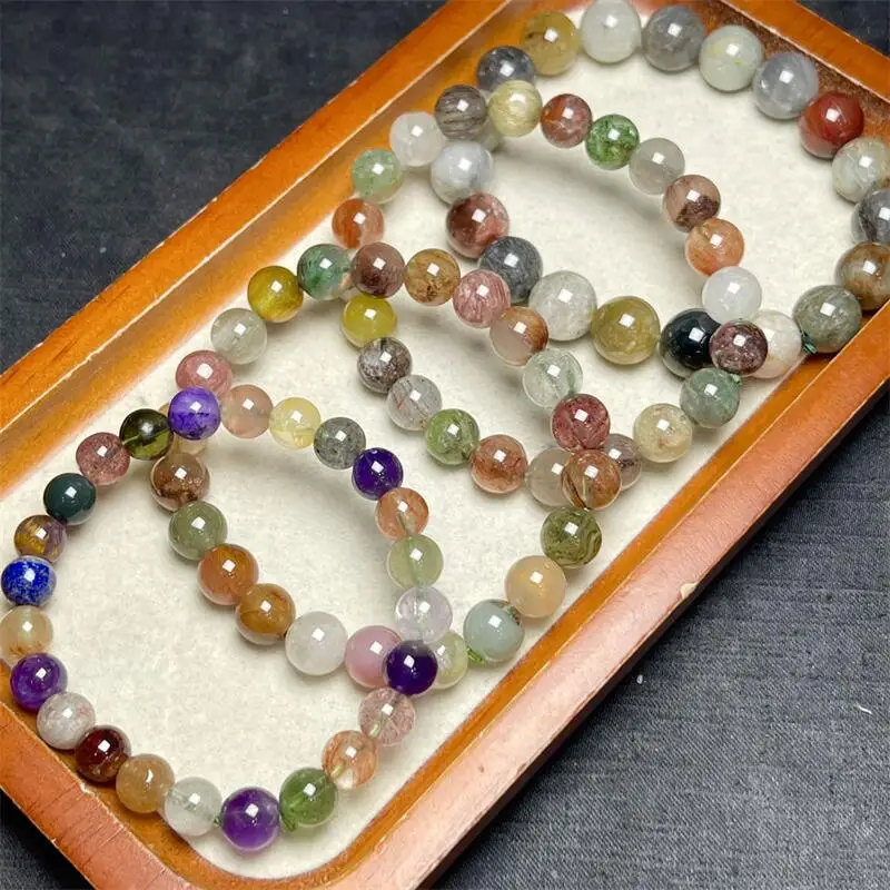 Natural Colored Rabbit Hair Quartz Bracelet Healing Reiki Bead Bracelet Special Women Man Holiday Gift 1PCS 7/8/10MM