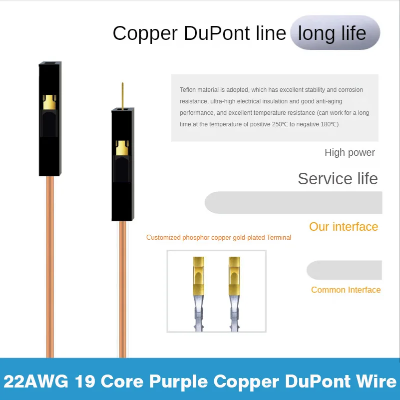 22AWG 19 コア高温耐性デュポンワイヤー 2.54 ミリメートルメス/オスコネクタ純銅酸 & アルカリ耐性ケーブル