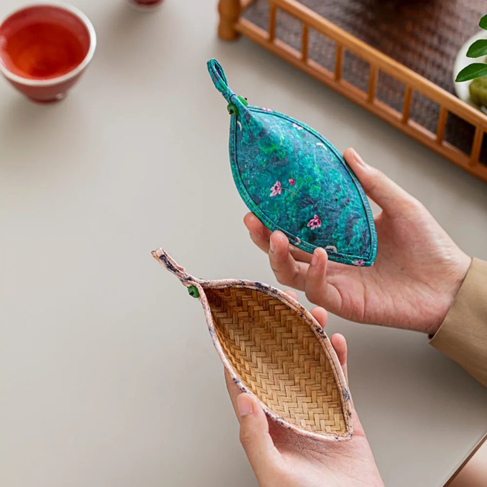 

Tea Vessel Bamboo Woven Tea Chaze Retro Oval Tea Shovel Chinese Style Tea Dustpan Tea Room