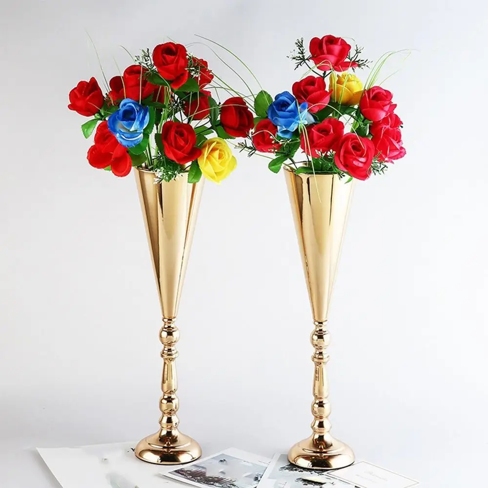 Elegant Golden Silver Wedding Flower Vases Romantic European Style Metal Vases Iron Candle Holder Home Wedding Decor