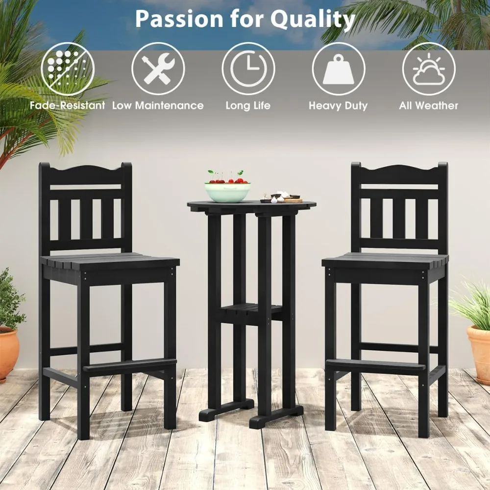 Conjunto de 2 cadeiras de bar Adirondack altas, bancos de bar de pátio HDPE  com encosto, altura de assento de 27,5 polegadas, bistrô alto Dinin /  Móveis para café, image size:1000x1000
