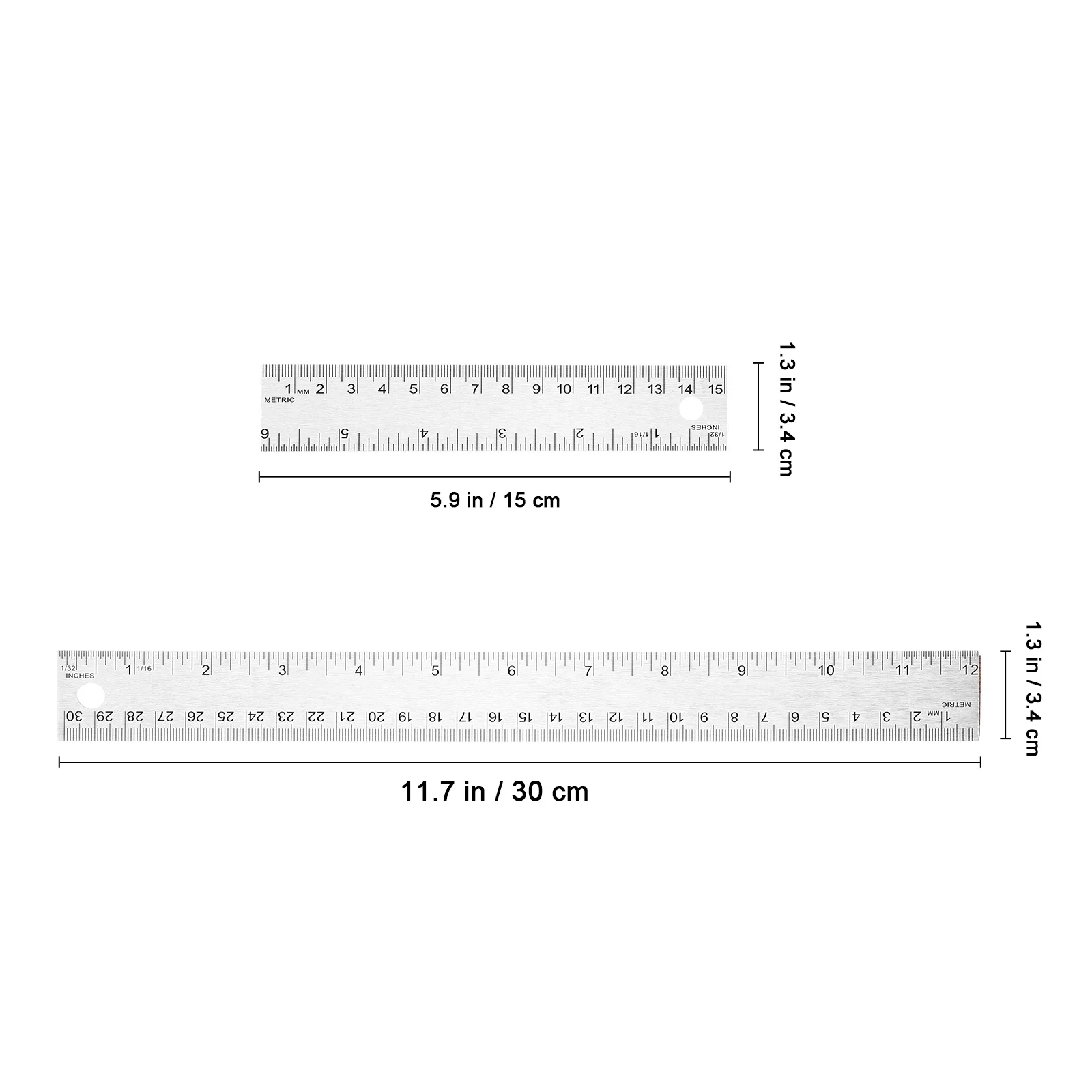 

2Pcs Stainless Steel Rulers Cork Backed Non Slip Students Measuring Drawing Rulers 15cm 30cm Metric Metal Straight Ruler