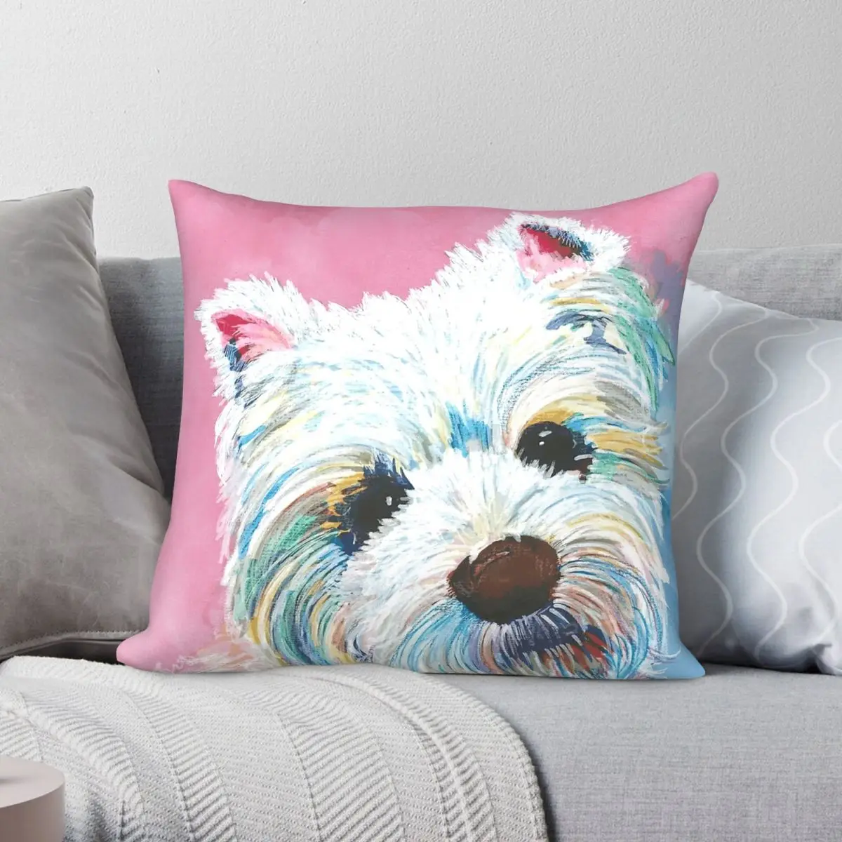 West Highland Terrier Love Square Pillowcase Polyester Linen Velvet Creative Zip Decor Pillow Case Bed Cushion Cover 18"