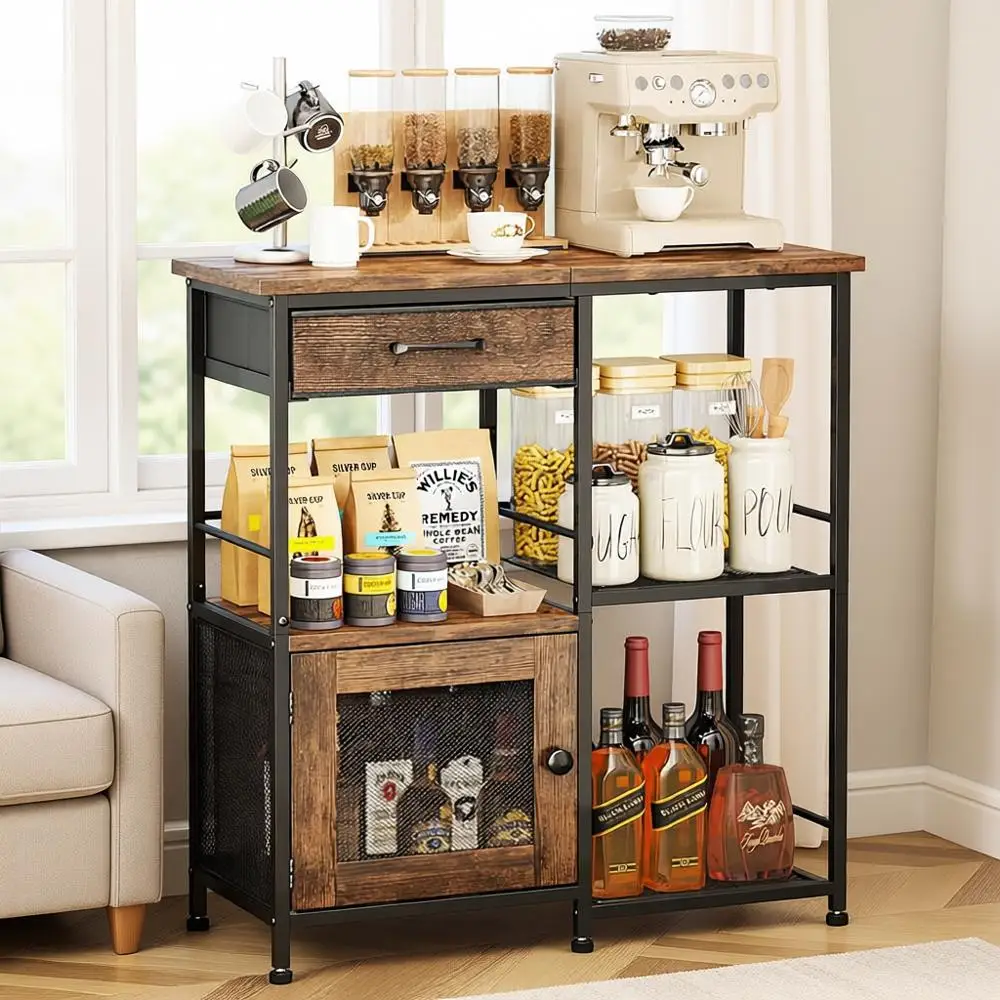 

Multi-Pose Home Coffee Stand Station Sideboard Cabinet for Kitchen or Living Room, Ideal for Small Spaces