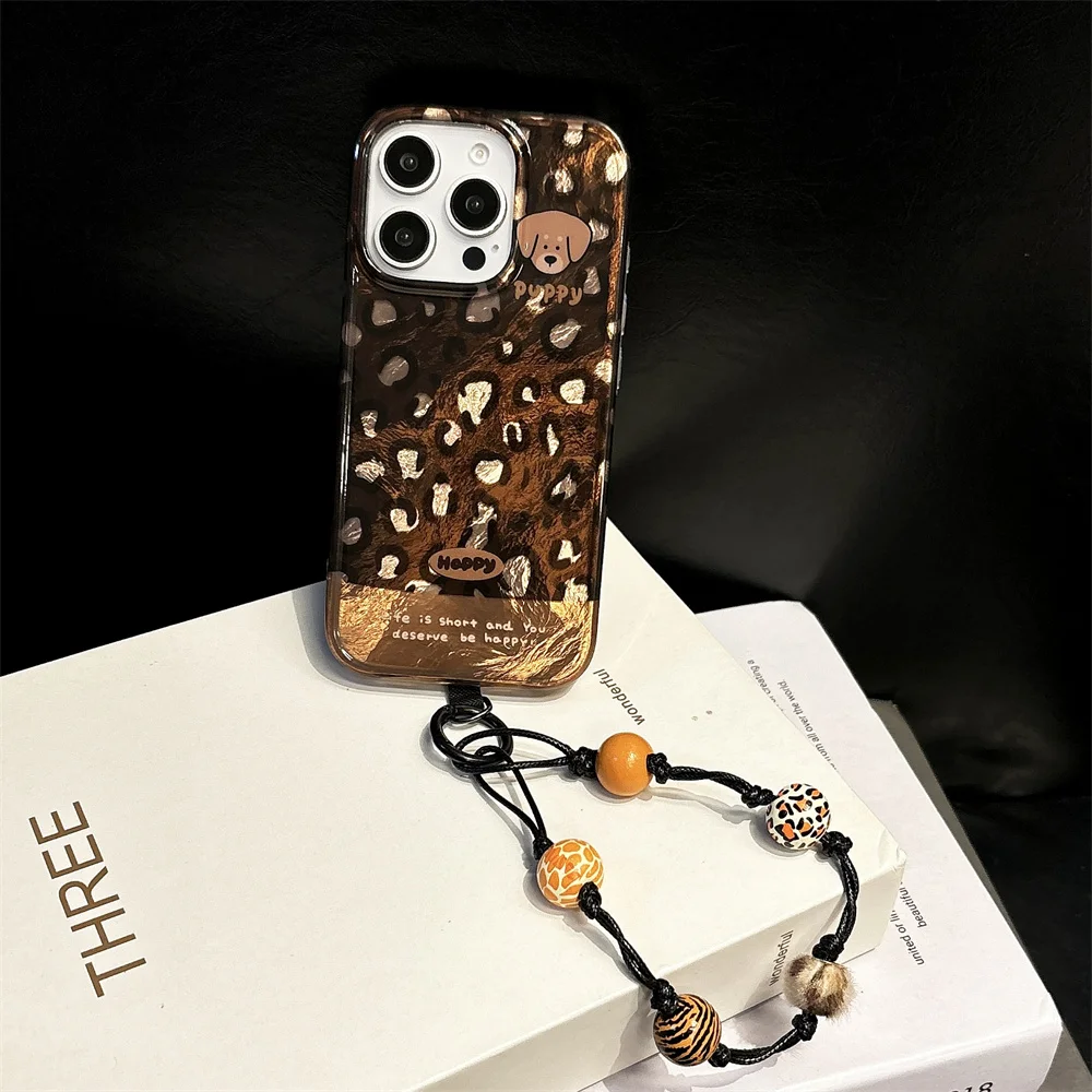 Fashion Retro Leopard print Bracelet Soft Silicone Phone Case For iphone 16 15 14 13 12 11 Pro Max Plus INS Shockproof Cover image 3