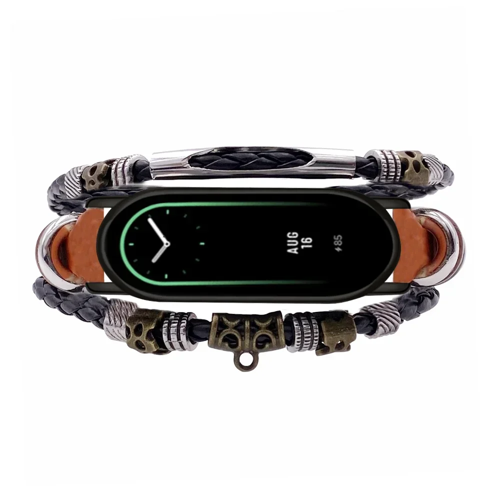 Smart Bracelet Strap Metal Leather Watchband For Xiaomi Mi Band 9 Wrist Strap For Mi Band 8 NFC MiBand 8 Woven Replacement strap