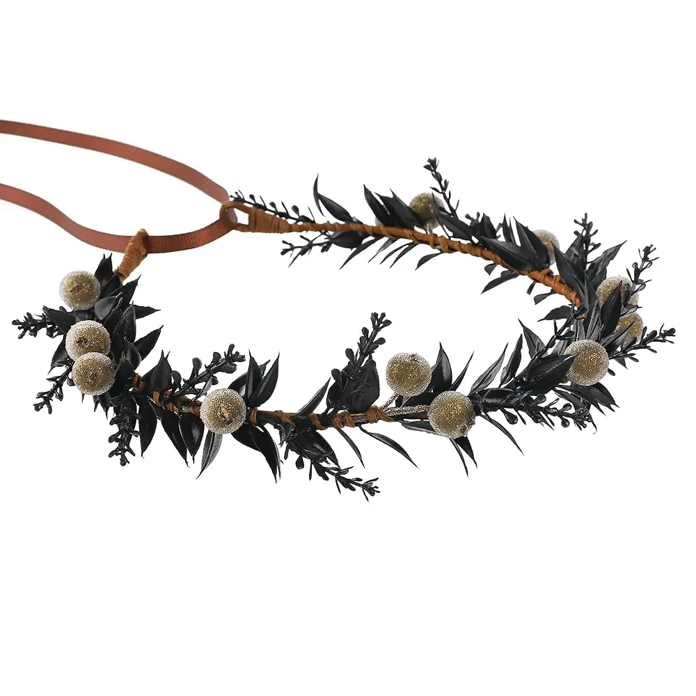 

Черная цветочная повязка на голову - Готическая цветочная повязка в стиле темной феи для женщин и девушек, для Ренессанса и Хэллоуина