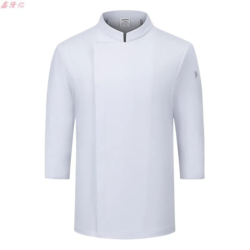Summer Thin Breathable Mesh Stand Collar Chef Jacket with Medium Sleeves for Hotel, Western Restaurant, Steakhouse, Cake Baking