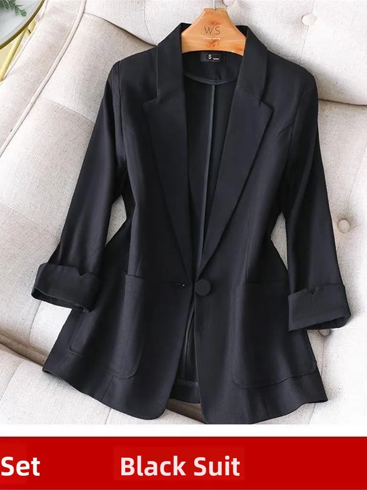 Casual ort Thin Summer New Sle Women's Jaet f Sve Slimming Outerwear Cleanfit Sle Office Suitable One Bu...