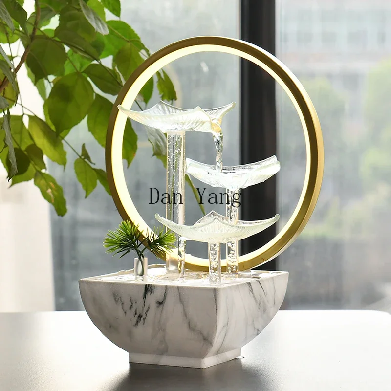 YJ living room circulating water fountain ornament office lucky simple small desktop decoration high-grade glass lotus leaf