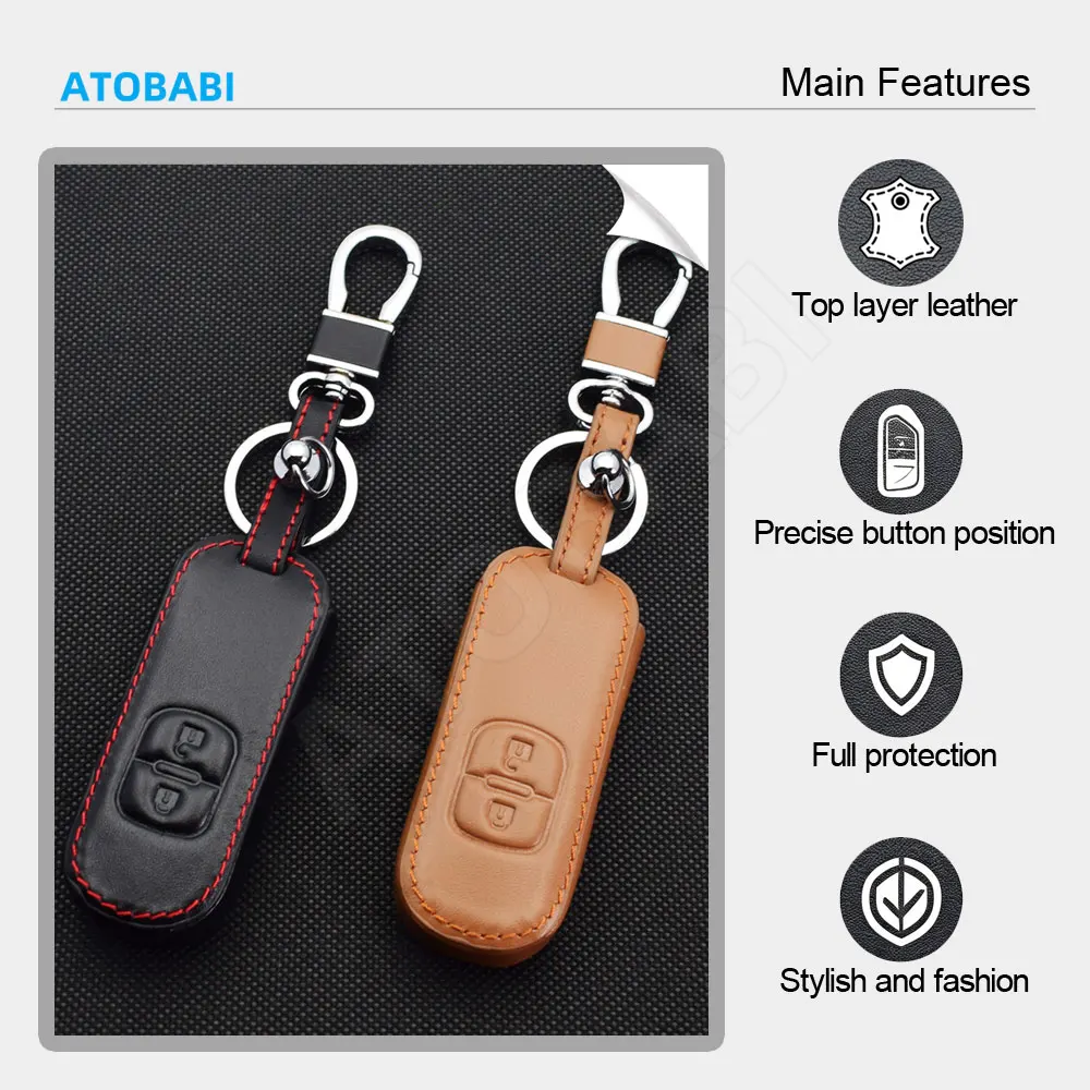 Leather Car Key Cases For Mazda 2 3 5 6 CX5 CX7 CX9 Miata MX5 Axela Atenza Keychain Protector Bag Smart Remote Fobs Shell Cover