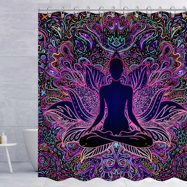 Skull Pentagram Satanic Cross Erotic Possession God Of Buddha Statue Shower Curtain Religious Modern Goth Bathroom Decoration