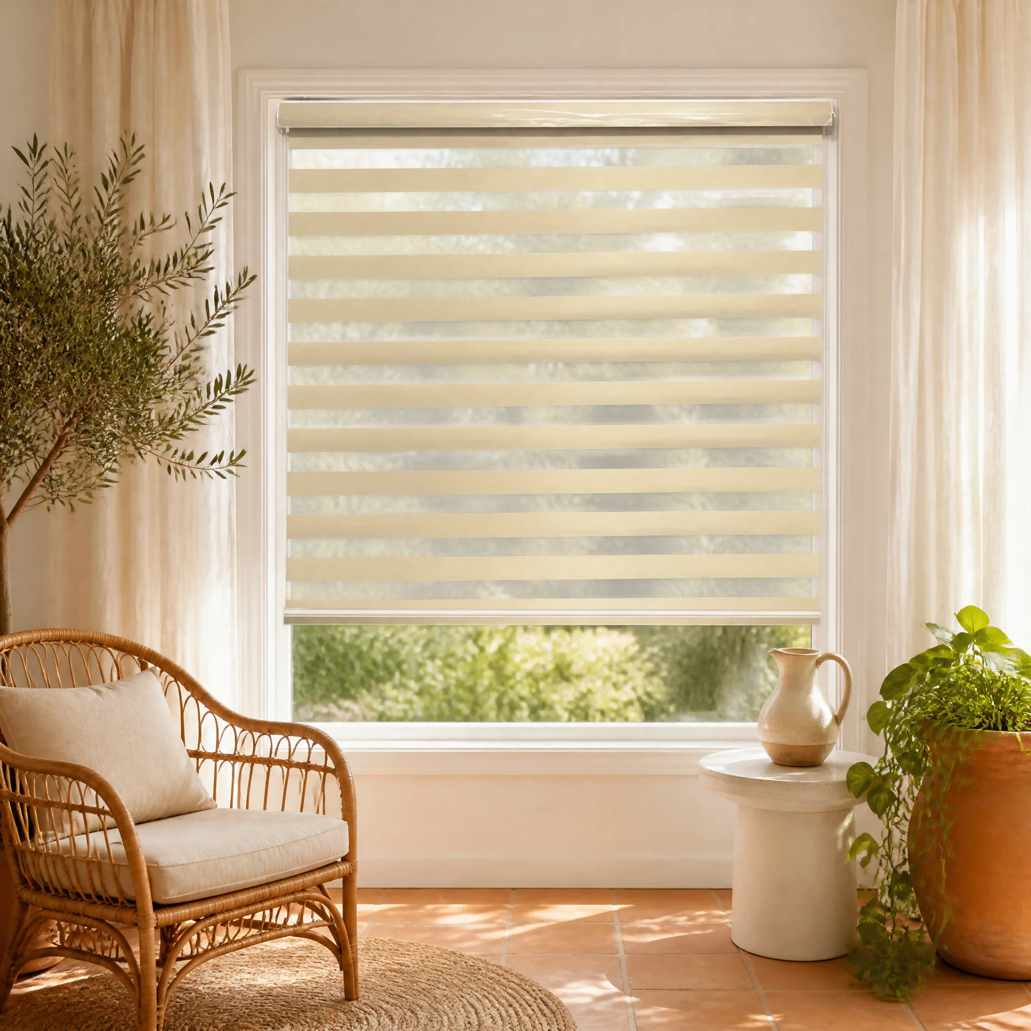 Dual Layer Sheer Zebra Roller Blinds High Blackout Fabric, Day and Night Window Shades Soft Light and Privacy, Custom Size