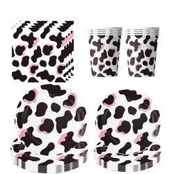 -vous desechable rose de la fête de la vache, assiettes, tasses, serviettes, ferme de vache, fournitures de décoration de fête d'anniversaire