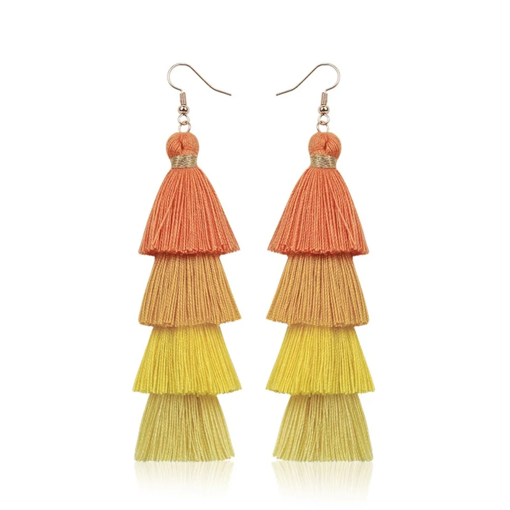 

Long Bohemian Rainbow Earrings Colorful Tassel Layered Tassel Earrings Braid Dangle Earrings Women