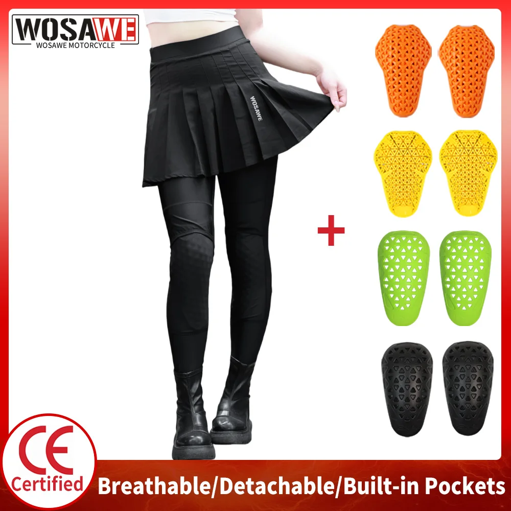 

WOSAWE 2026 Women Motorcycle Pants with Removable Kneepads CE Certified Trousers Spring Summer Breathable Pants with Skirted Hem