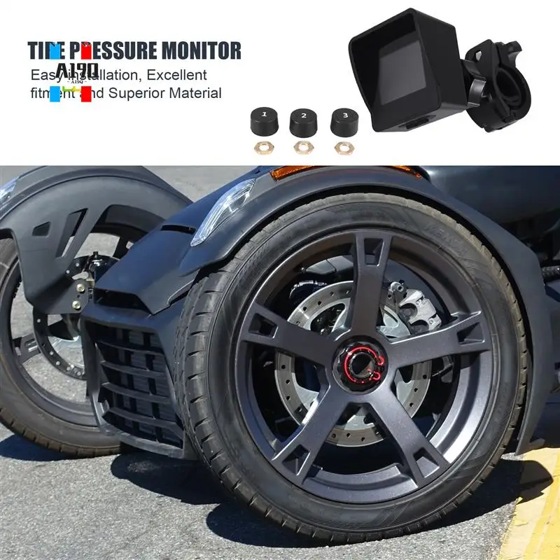 

A19Q-Solar Wireless Tire Pressure Monitoring System Motorcycle TPMS Tire Pressure Monitor LCD Display 3 External Sensors