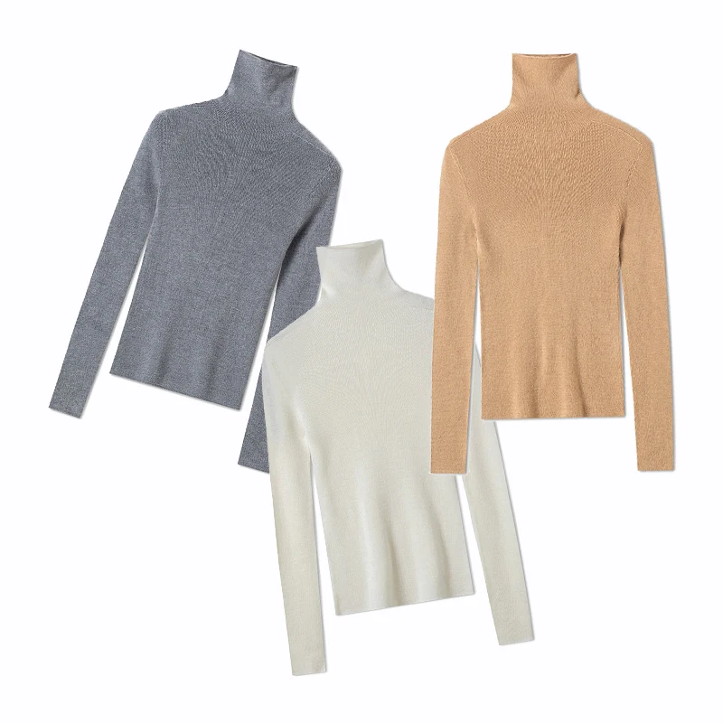 

Knitted 100% Pure Wool High Neck Base Sweater for Women Seamless One-piece Sweater with Slim Fit Knit Sweater Inside