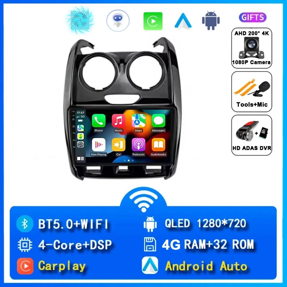 Android 15 Carplay Autoradio Voor Renault Duster 2014 2015 2016 2017-2020 Navigatie GPS Multimedia Speler Stereo WiFi + 4G DSP BT