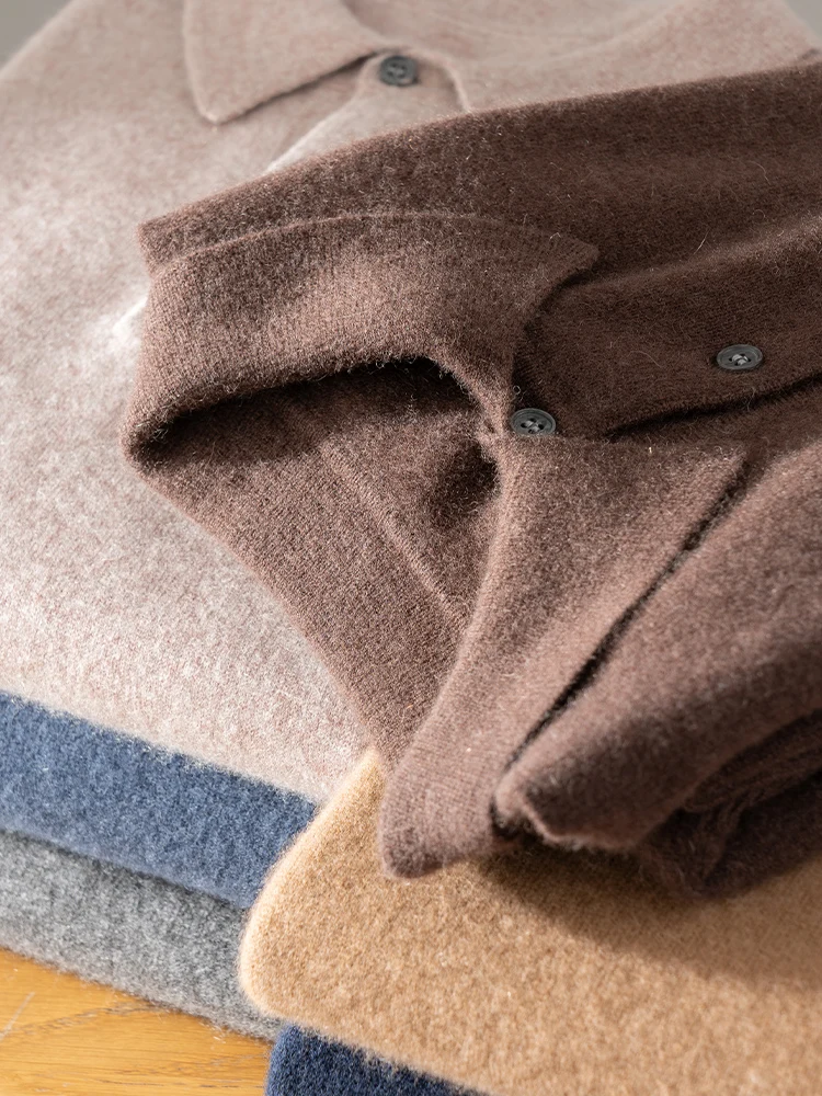 

Men Cashmere Sweater Polo Collar Pullover Autumn Winter New Cashmere Knitwear Casual Loose Men's Shirts Tops Warm Soft Knitwear