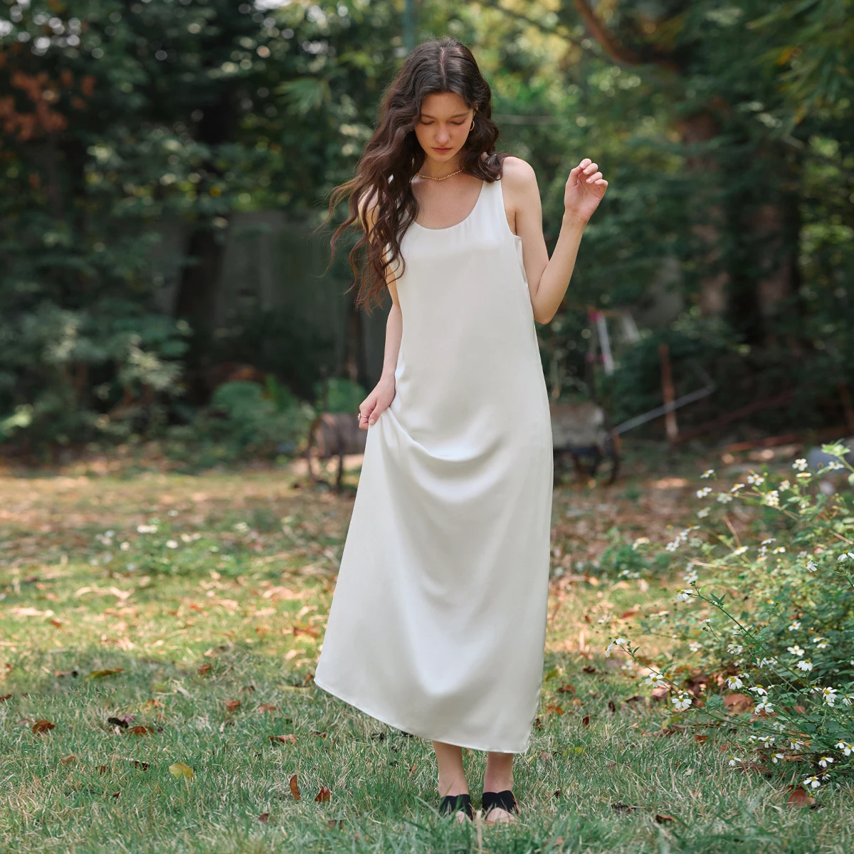 OLrain été femmes robe 2025 blanc Midi lâche dames Patchwork gaze élégant manches bouffantes Slash cou femme robes O57XL99132