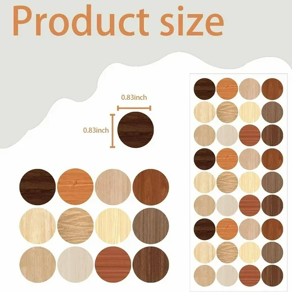 648 Pcs Screw Hole Cover Stickers 12 Colors Waterproof Wood Textured Labels for Wall Cabinets Desk Screws Furniture Repairing 0.