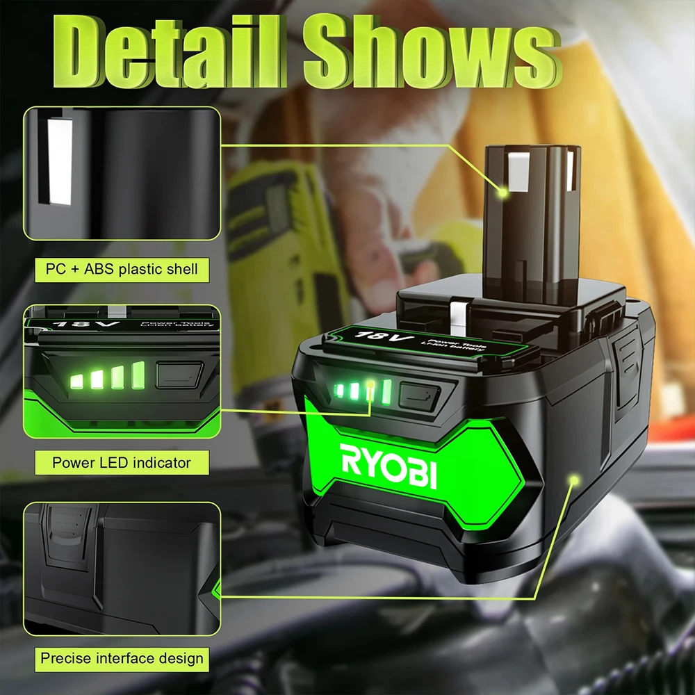 

For Roybi P108 Battery 6000mAh With 6A Dual Charger Replacement Battery For Roybi 18V ONE System P102 P103 P104 P105 P107 P109