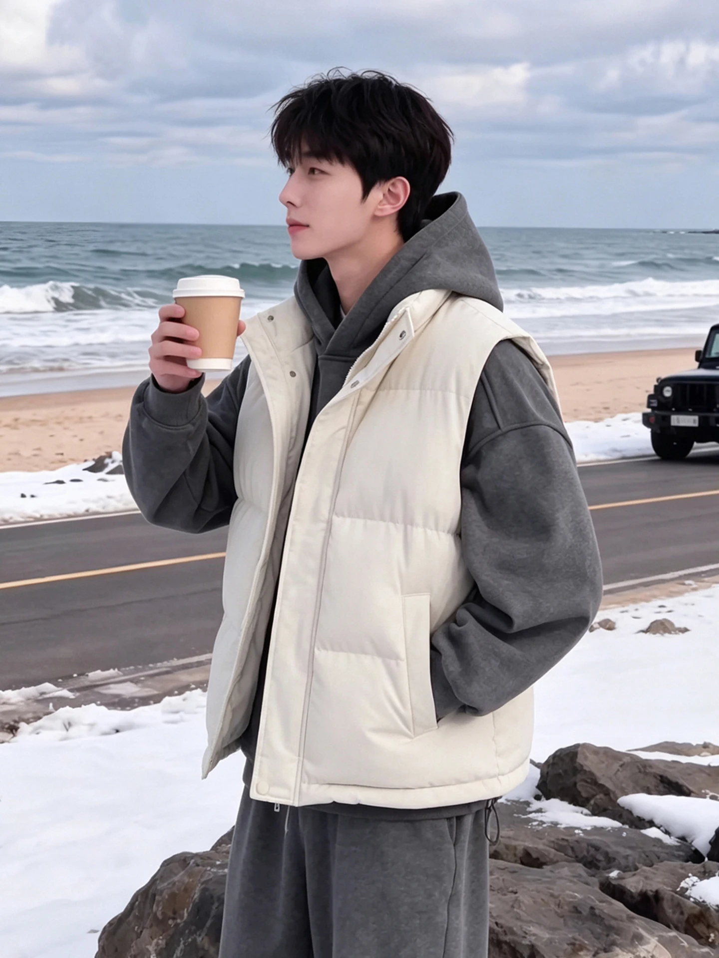 Men's Oversized Cotton Vest Autumn Winter Warm No-Sleeve Fashionable Casual Style Teenagers All-Match Simple American Style
