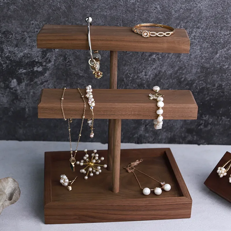 Simple walnut double-layer bracelet bracelet rack, jewelry display props at the counter jewelry store in shopping malls