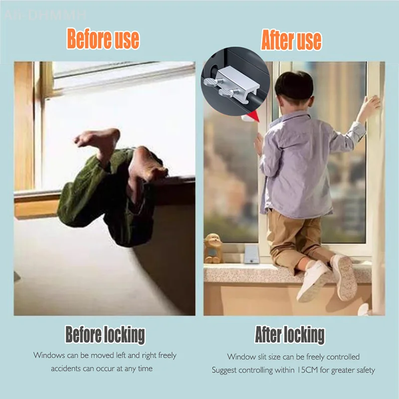 Sliding Window Safety Lock, Adjustable Window Cap, Non-Drill Restrictor, Sash Stopper, Security Latch Limit