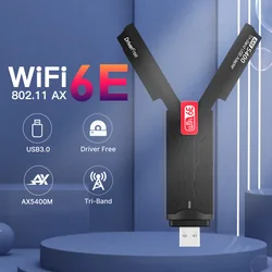 WiFi 6E USB WiFi Dongle USB3.0 WiFi Adapter 5400Mbps 2.4G/5G/6GHz Fast Wifi6 Network Card MU-MIMO Driver Free for Win 10/11