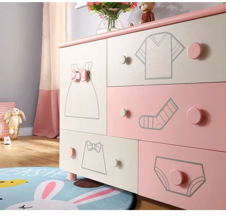 Cute Pink Wooden Cabinet for Kids' Living Room Storage and Dresser Furniture