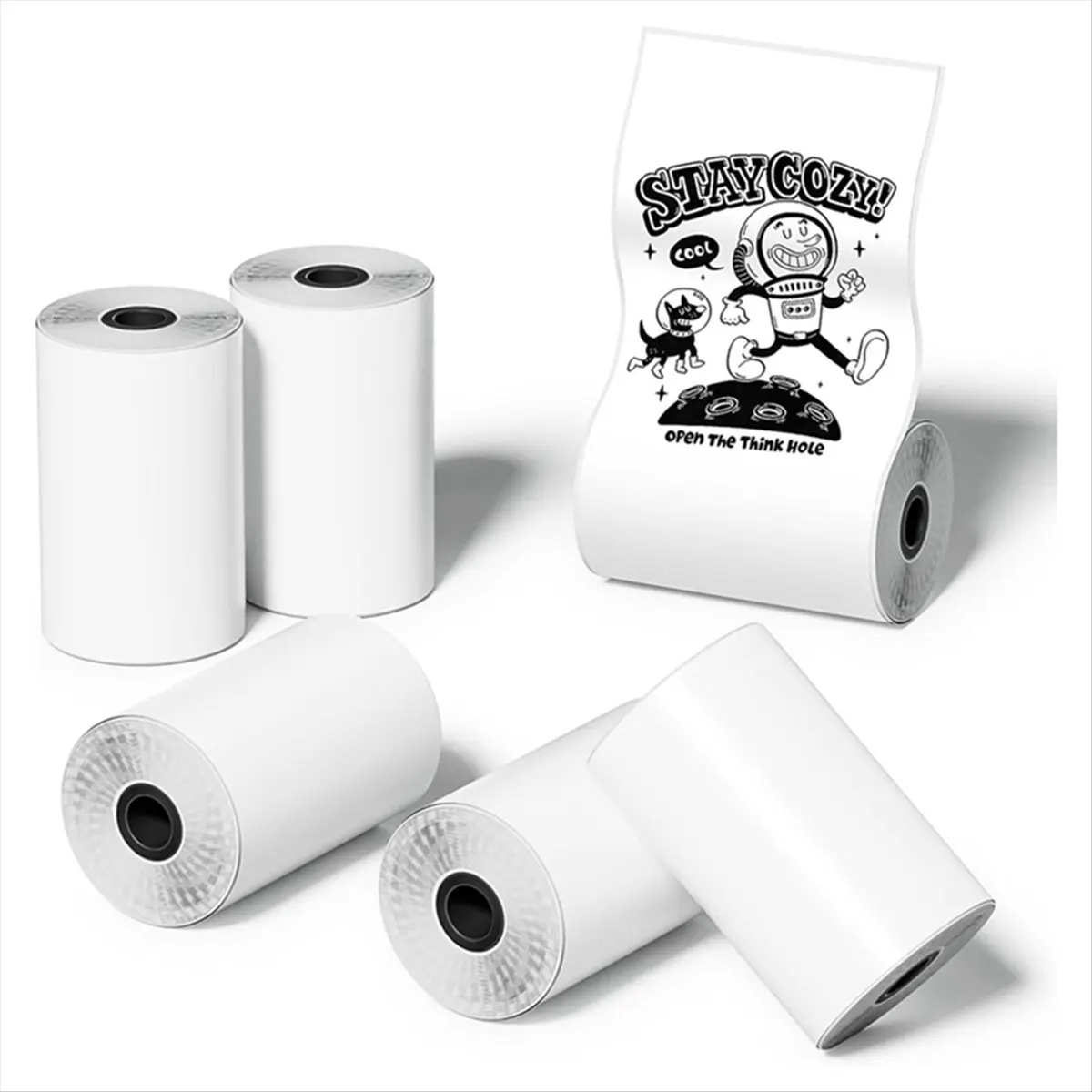 MALL 6 Roll Mini Pocket Printer Sticker Paper, 30 X 57mm Self-Adhesive Thermal Paper for Pocket Printer,Black on White