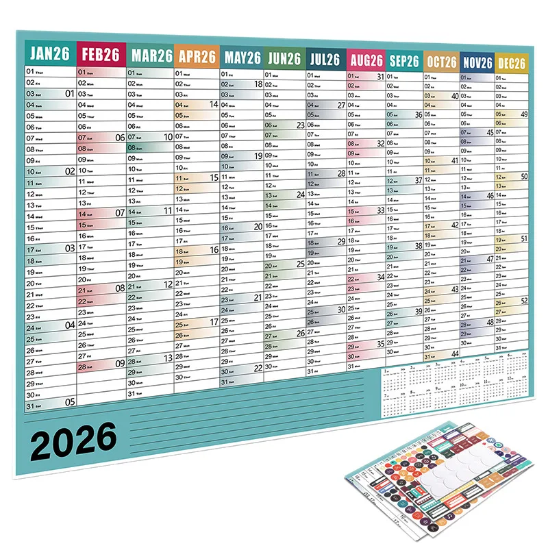 2026 New English Simple Table Calendar poster Paper big Calendar Dual Daily Scheduler Planner Yearly Agenda Office Plan